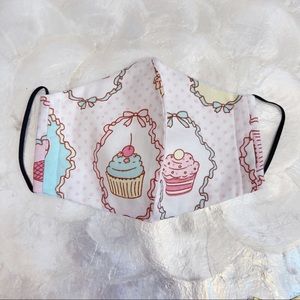 Kids White Pink Polkadot Cupcake Cotton Face Cover